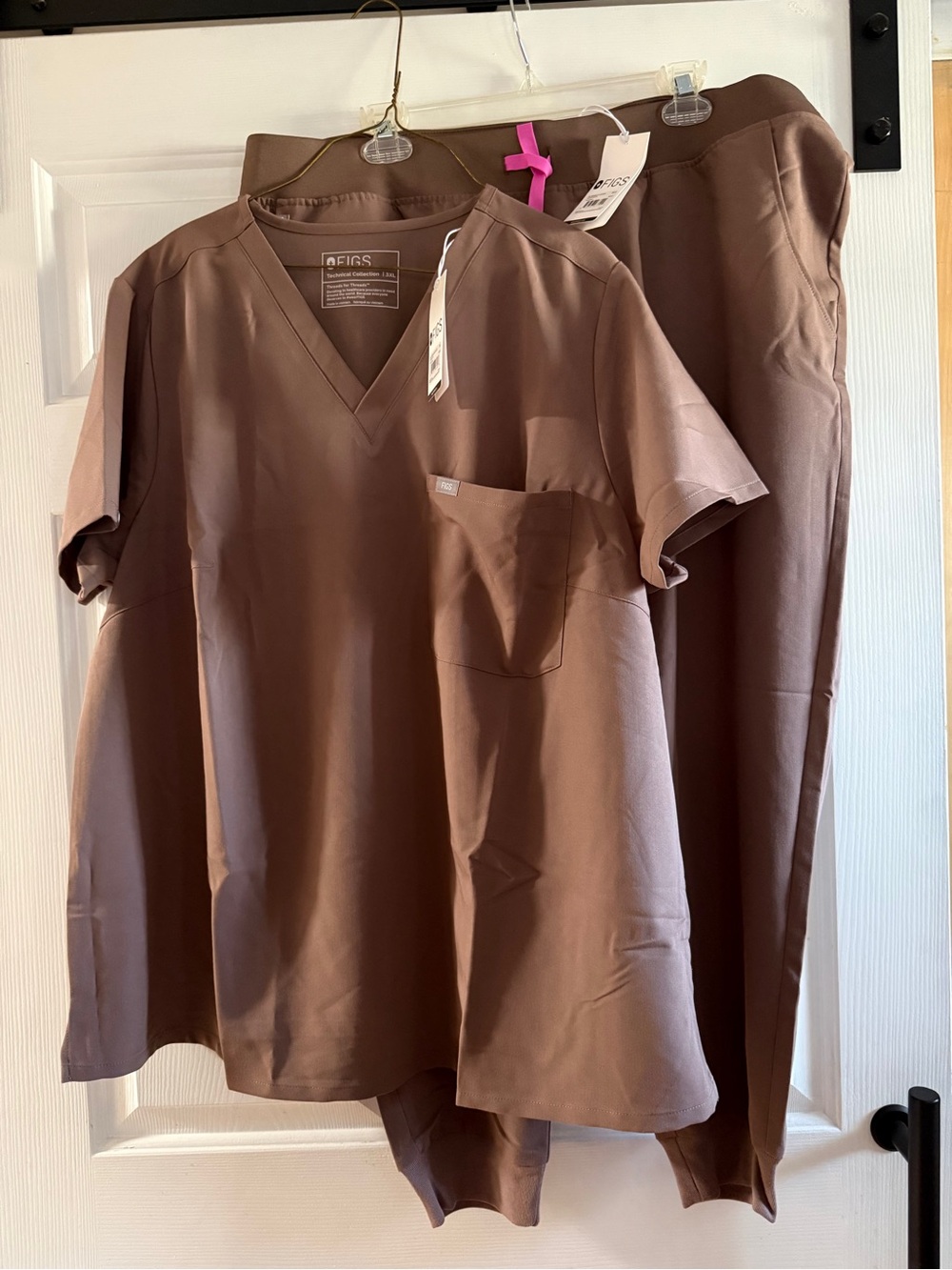 Figs Technical Collection V-Neck Scrub Top in Cocoa